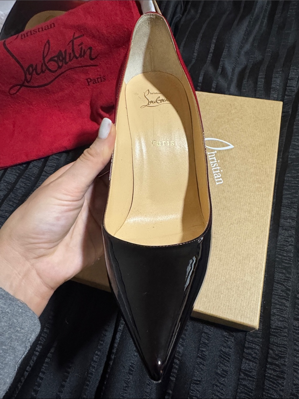Christian Louboutin Two-Tone Patent Pumps in Red and Black - Picture 11 of 13